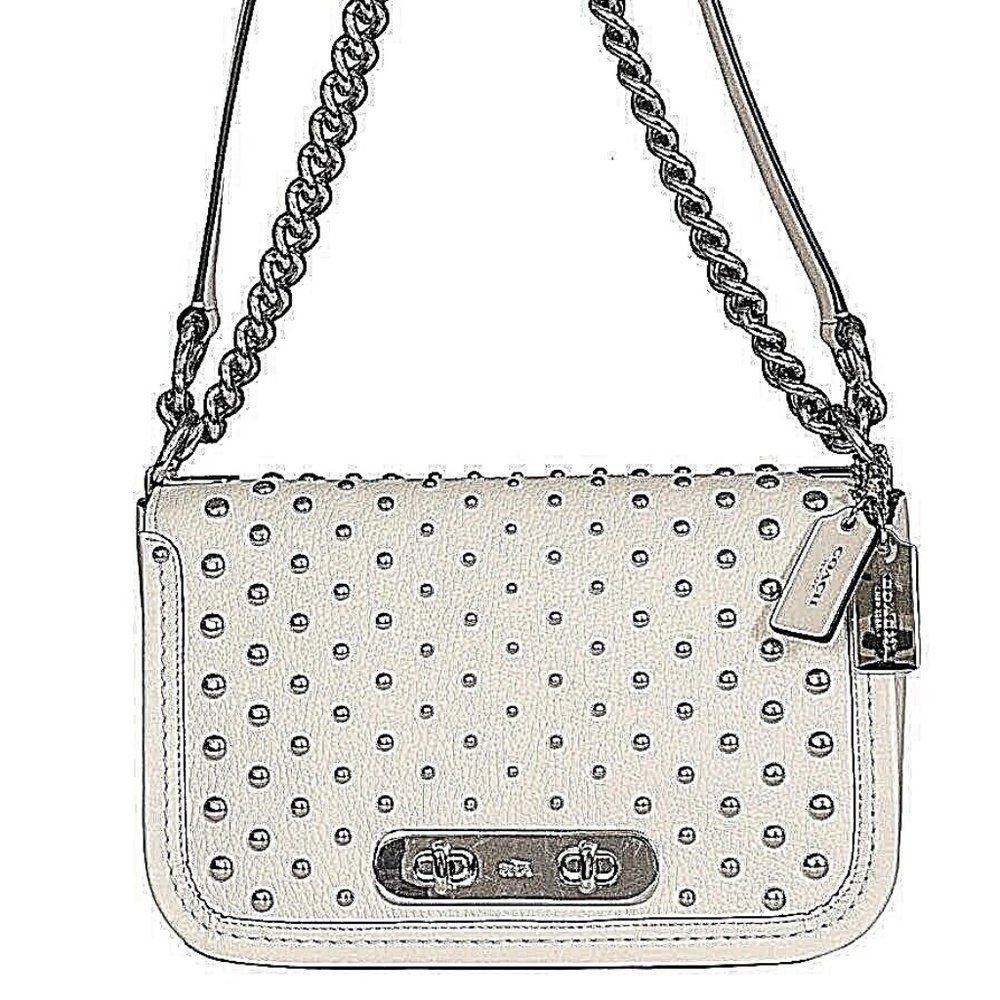 NWT Coach Swagger in Pebble Leather + Ombre Rivets Chalk-Silver Original Pkg
